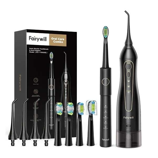 FAIRYWILL Oral Care Combo Water Flosser + Sonic Electric Toothbrush E11