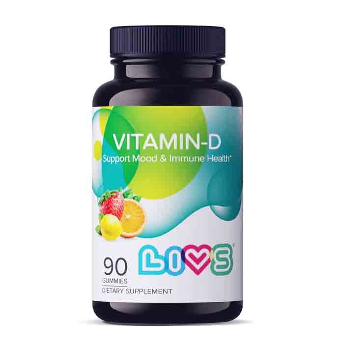 Livs Vitamin-D (2000IU) Orange,Lemon&Straw Flavor 90 Gummies